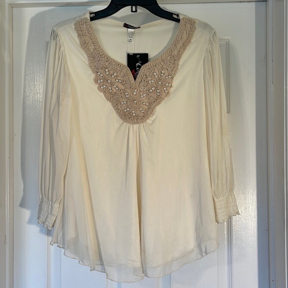 Fancy faux pearl beaded yolk blouse Size MP